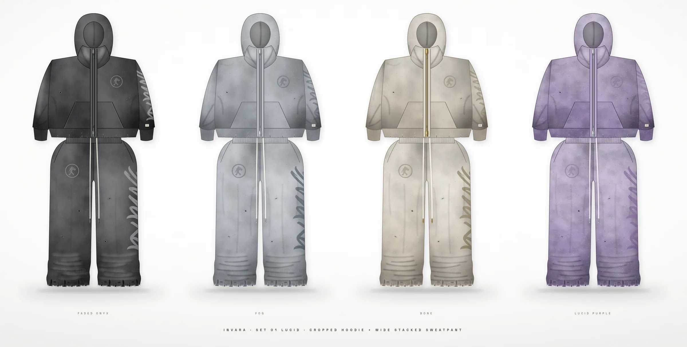 LUCID set lineup, front view, four colorways